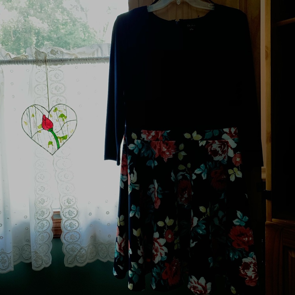 Navy Blue Dress with Flower Print
